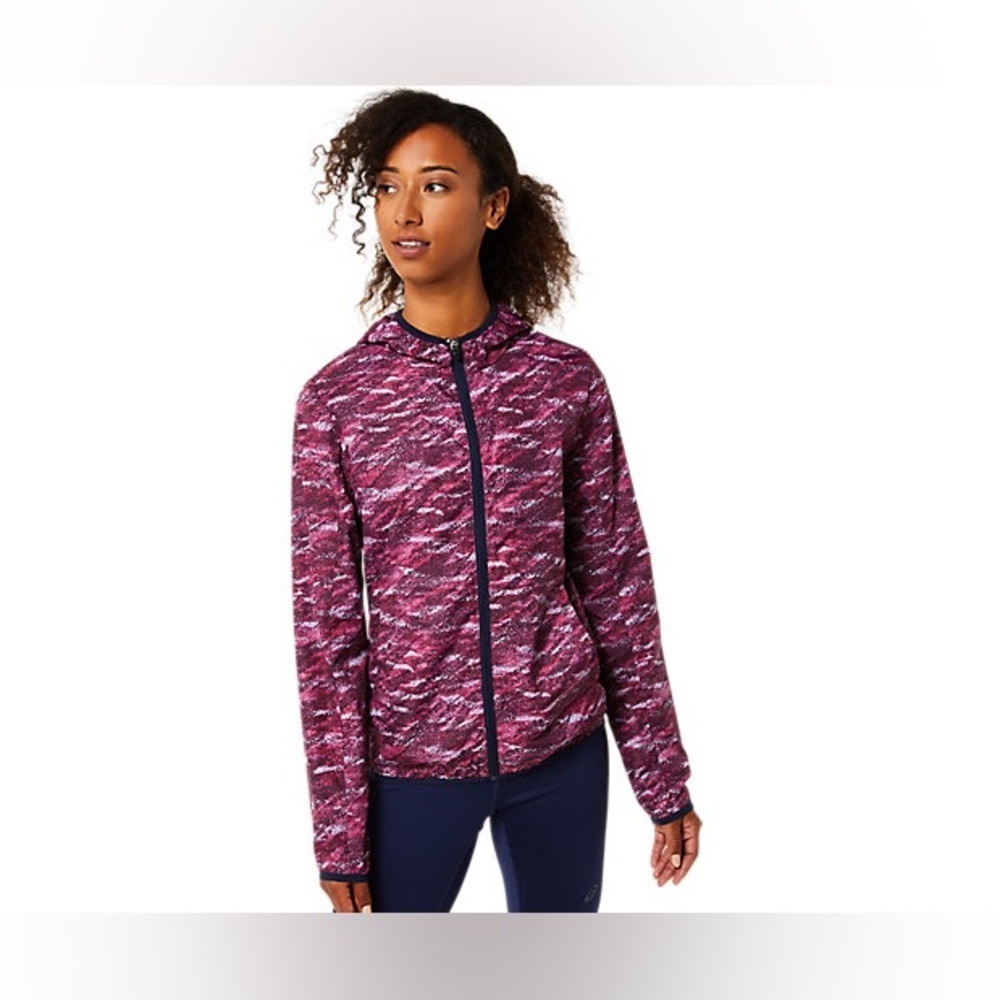 Asics Packable Windbreaker Jacket Purple Deep Mars Print L